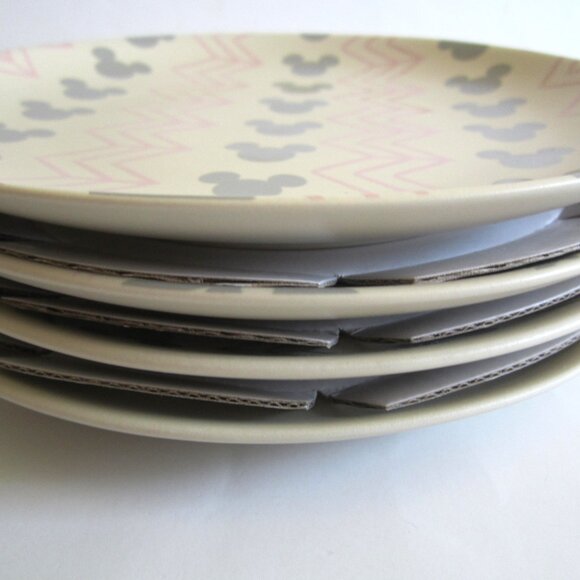Disney Parks Homestead Mickey Icon Gray & Pink 4 Plates - Picture 2 of 8